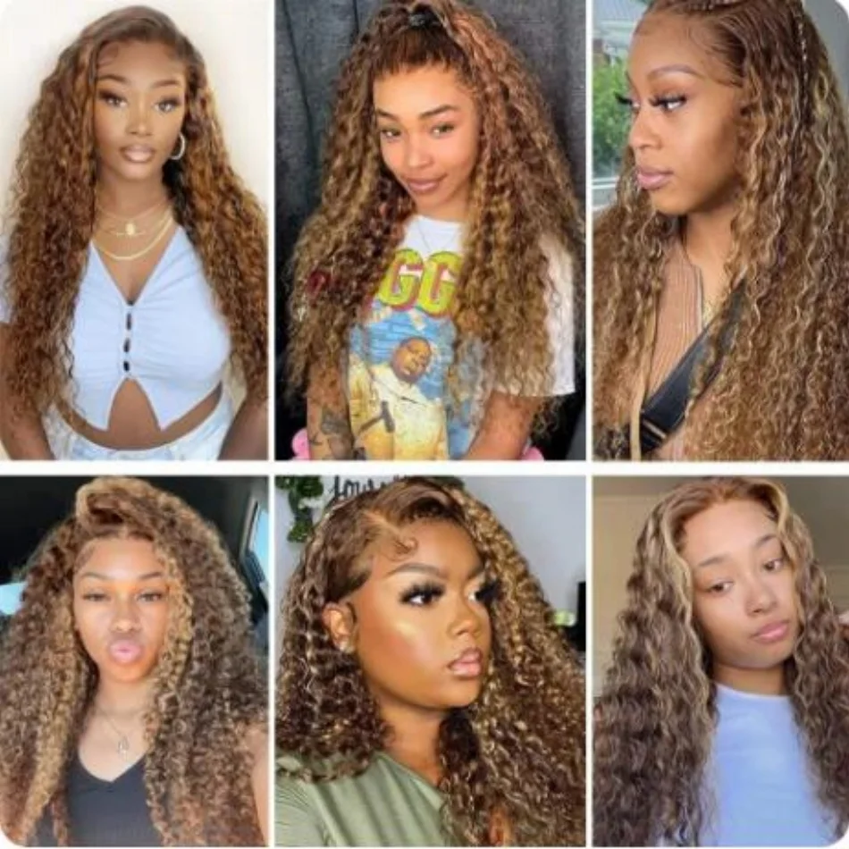 العسل شقراء ملونة 13X6 تسليط الضوء على شعر مستعار شعر الإنسان براون الدانتيل شعر مستعار أمامي شعر بشري مجعد الباروكات عذراء موجة عميقة الدانتيل شعر مستعار أمامي