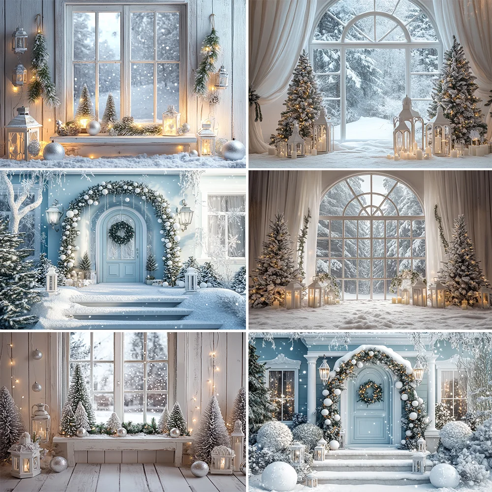 

Christmas White Palace Christmas Tree Photography Wedding Party Window Christmas Tree Gift Background Winter Family Kids Photo