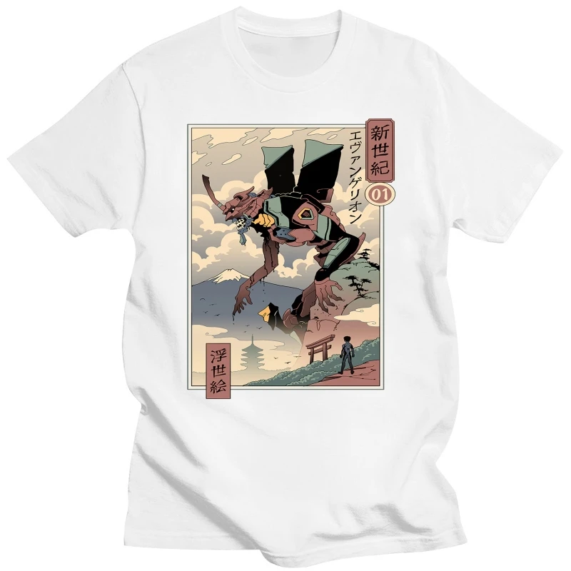 Eva Ukiyo-E Desgin Funny Anime Tshirts Men Homme New White New Short Sleeve Casual Tshirt Unisex Harajuku Streetwear Manga Tee