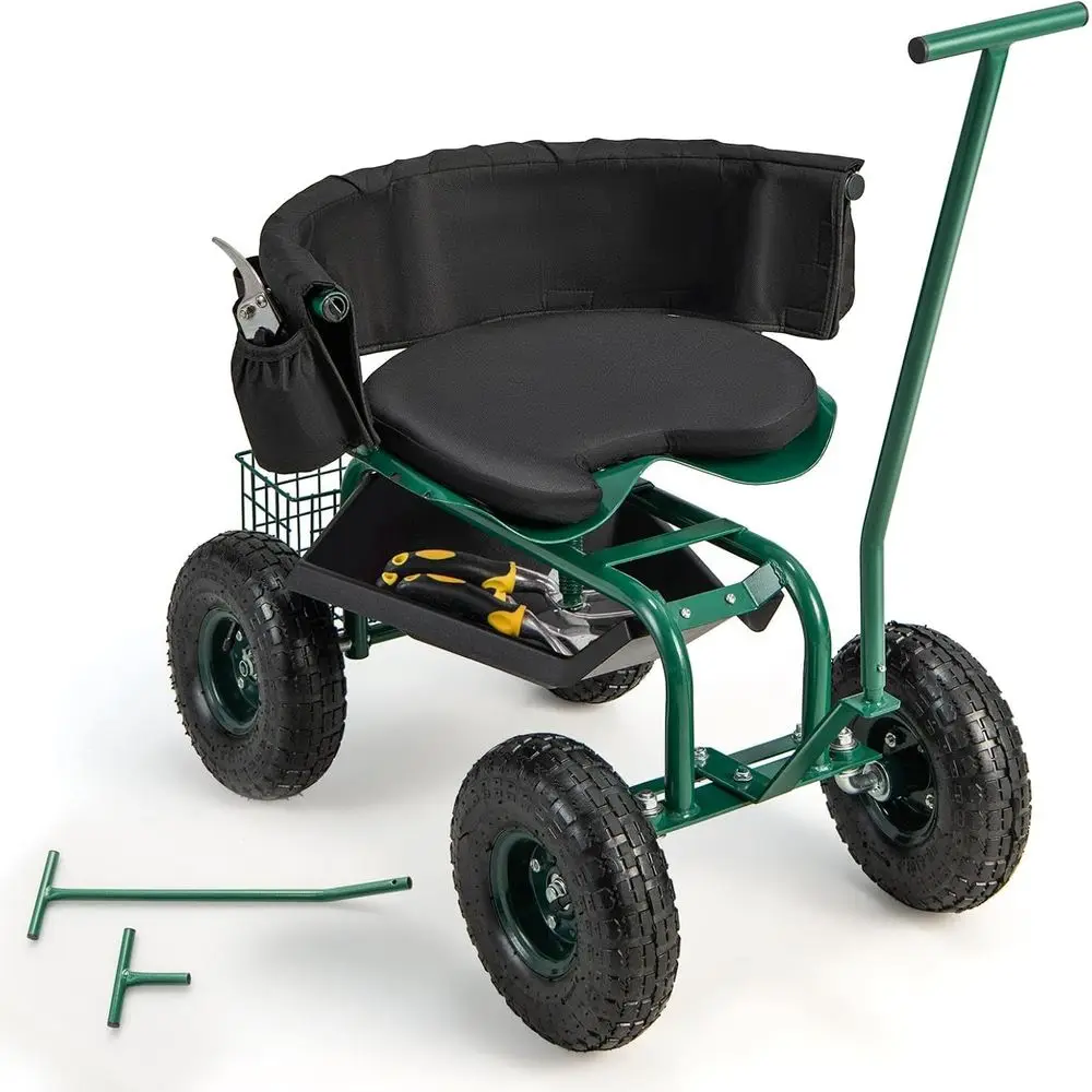 

Rolling Garden Seat with Wheels, Garden Cart with 360° Swivel Seat or Planting, Garden Stool Scooter with Replaceable Handle & R