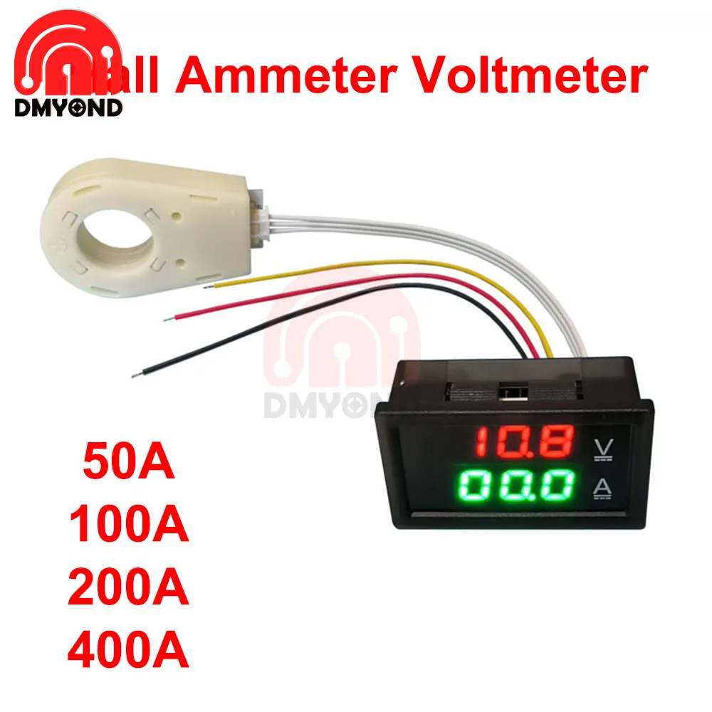 Hall Ammeter Voltmeter 50A 100A 200A Battery Monitor Current Voltage Meter Positive Negative Bidirectional Current Measurement