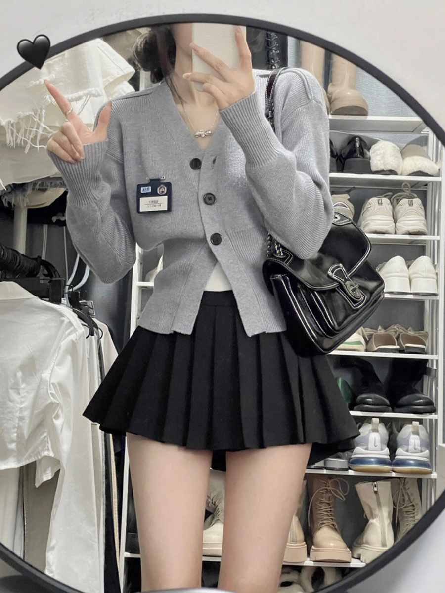 Khaki Suit Style Ultra-Short Pleated Skirt Women's Spring Autumn High Waist Slimming JK  Skirt A-Line Half-Length Skirt