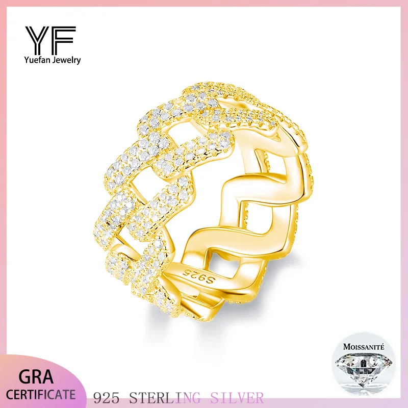 

S925 Sterling Silver Moissanite Cuban Link Hip-Hop Women's Ring VVS1 Certified Personalized Party Birthday Festival Jewelry