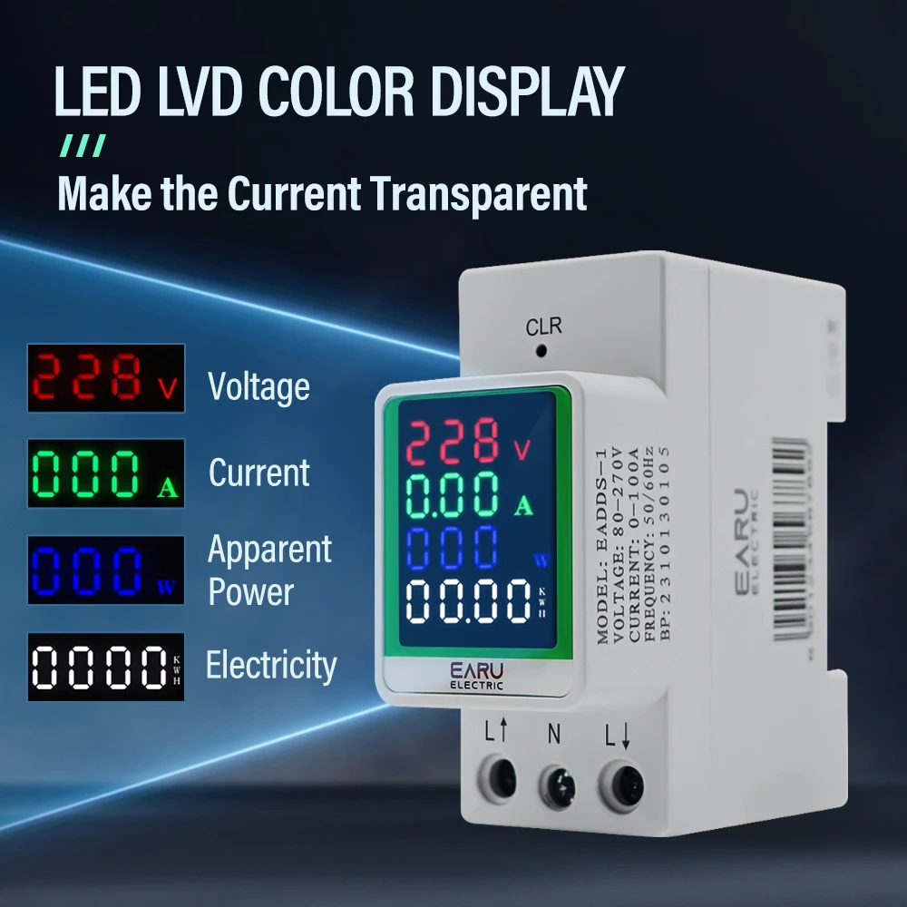 Digital Display AC Current KWH Electric Energy Monitor Multifunction Meter VOLT AMP Ammeter Device With Energy Zeroing Din Rail