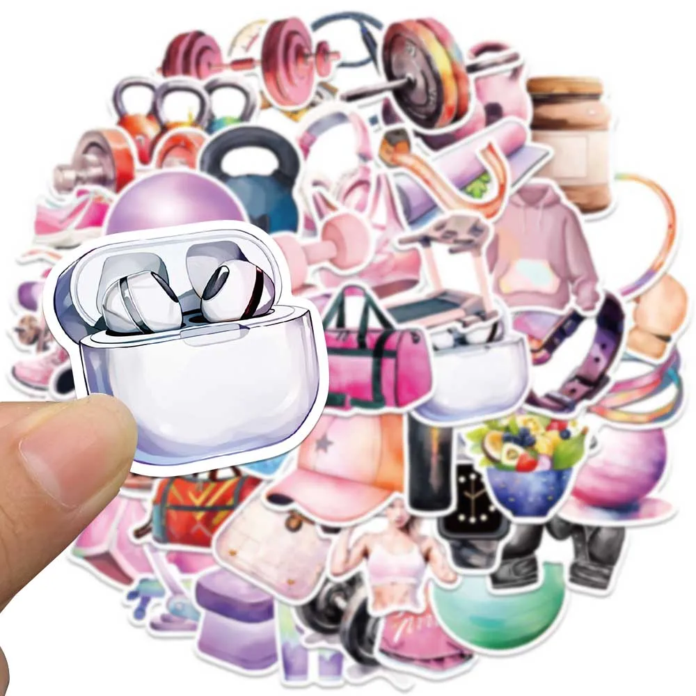 50Pcs Sporty Fitness Theme Stickers Active Lifestyle Decorative Decals For Yoga Mat Gym Bag Water Bottle Phone Case Wall Decor