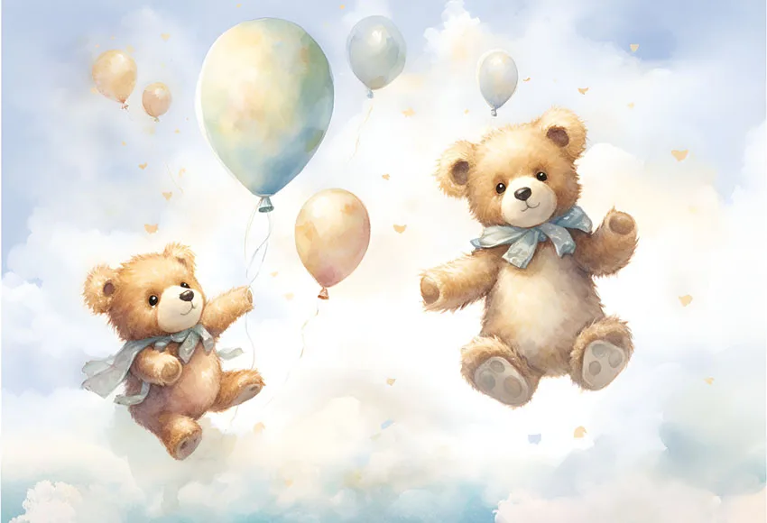 Mehofond Photography Background Cute Bear Balloon Stars Cloud Kid Birthday Party Cake Smash Portrait Decor Backdrop Photo Studio