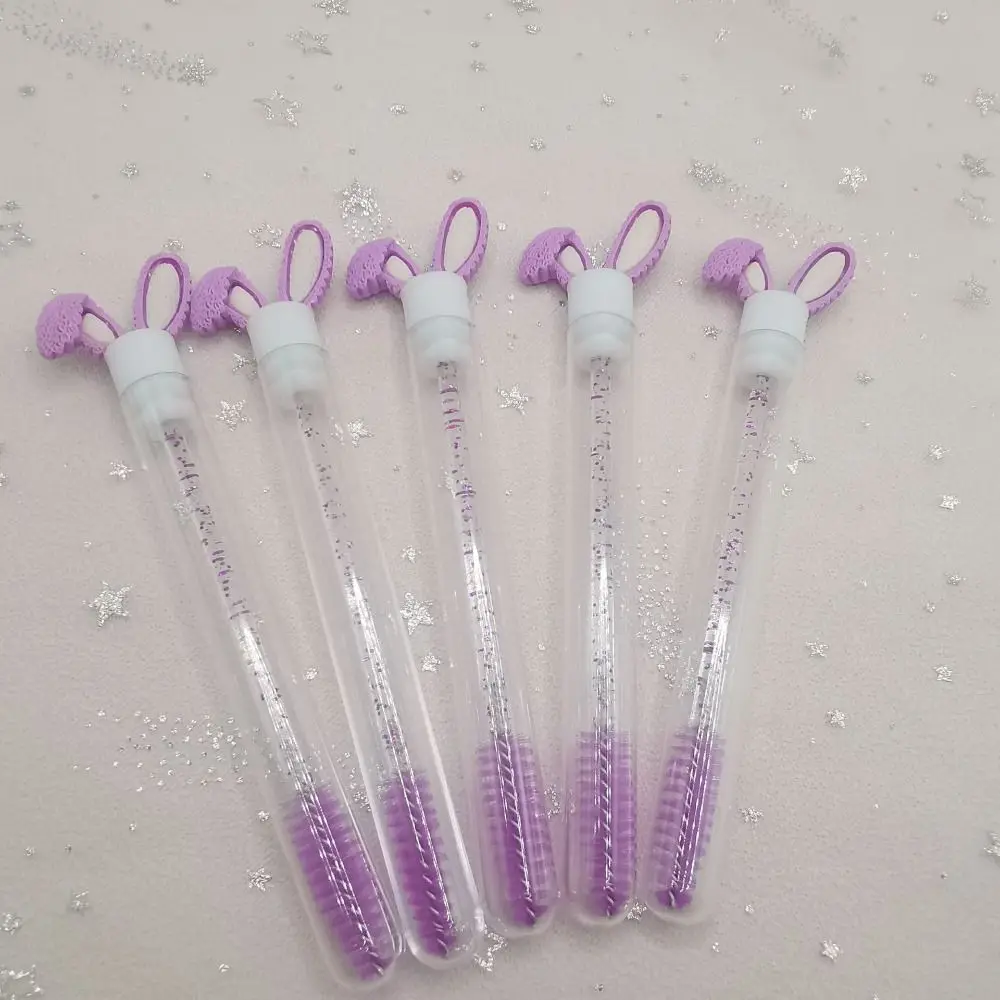 Brosse à mascara multicolore avec peigne rond et oreilles de lapin, baguette à paillettes transparentes, tube d'extension de cils créatif