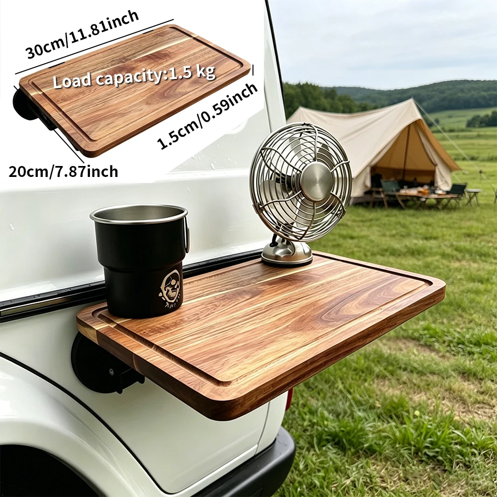 1PC Car Side Folding Wooden Table Outdoor Camping Vehicle Door Mount Tray Auto Cup Holder Storage Rack SUV Travel Accessory view 4