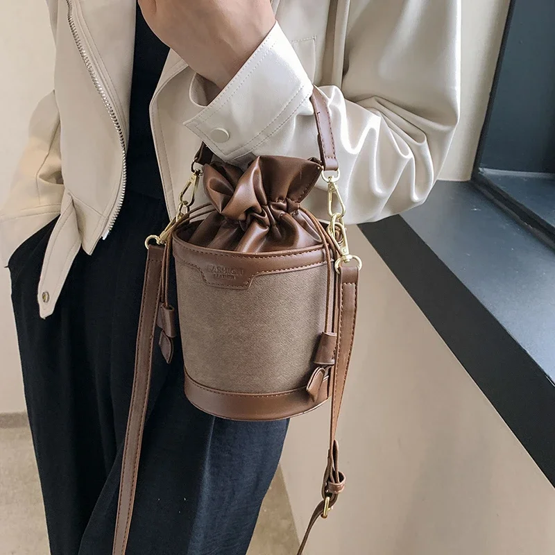 Sewing Thread Trend Crossbody Bags Bucket Fashion 2024 High Quality Shoulder Bags for Women Drawstring Women\'s Handbags