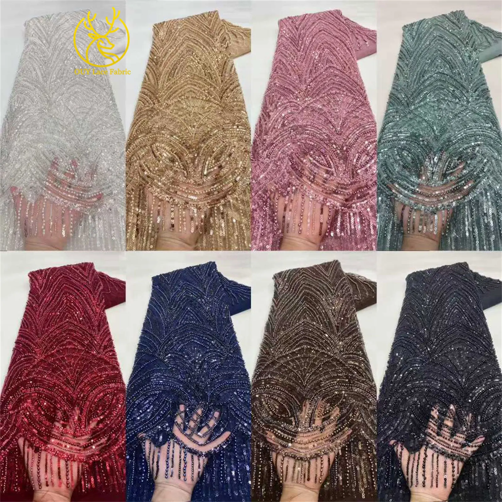 Schwarzer afrikanischer Perlen-Spitzenstoff 2026 Hochwertiger französischer Pailletten-Tüll-Spitzenstoff Nigerianischer Tüll für Hochzeit, Party, Kleid, Nähen, 5 Jahre – Detail 4