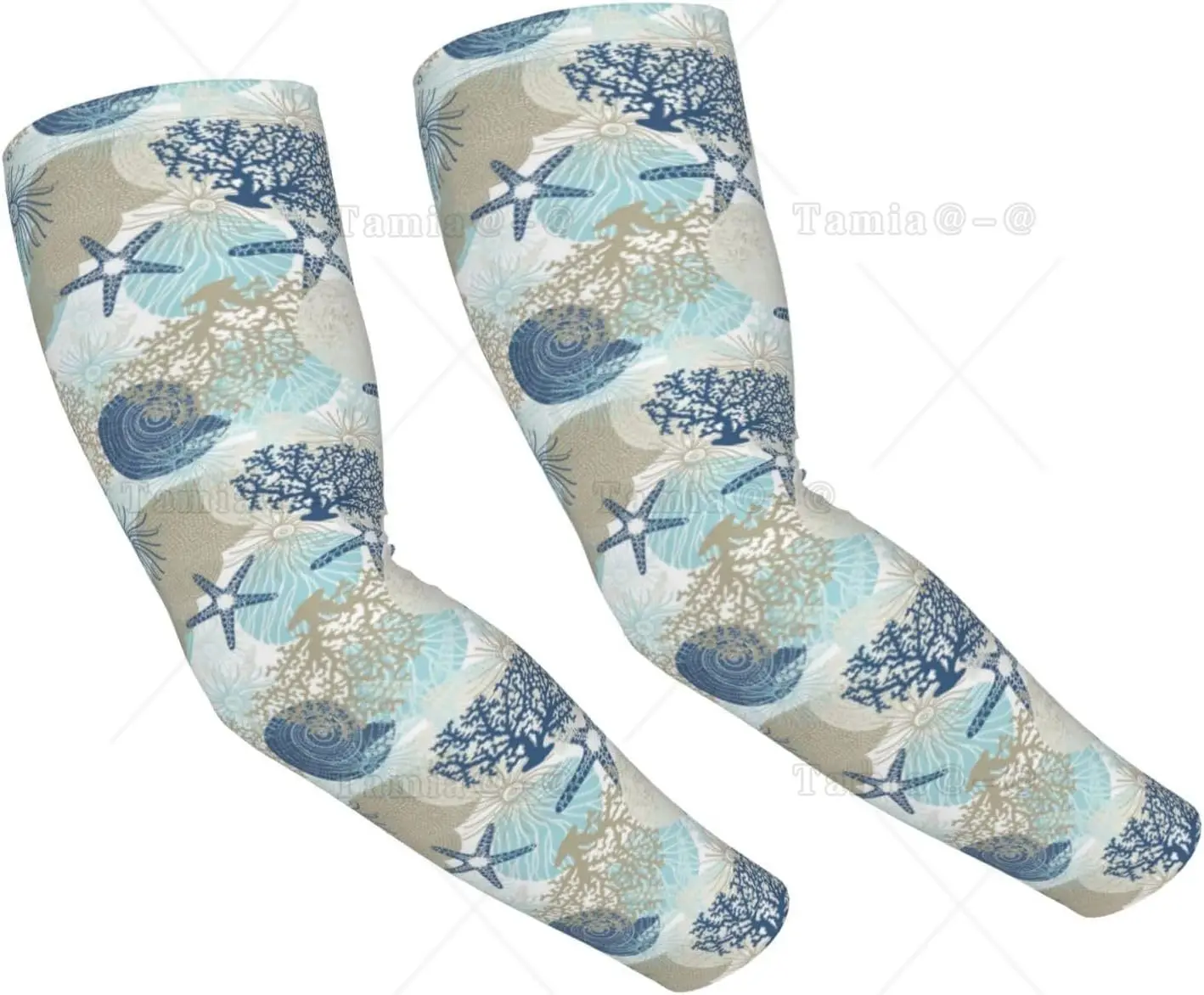 Corals and Seashells Print Arm Sleeves Cooling UV Sun Protection Sports Compression for Men Women Golf Basketball Arm Sleeves