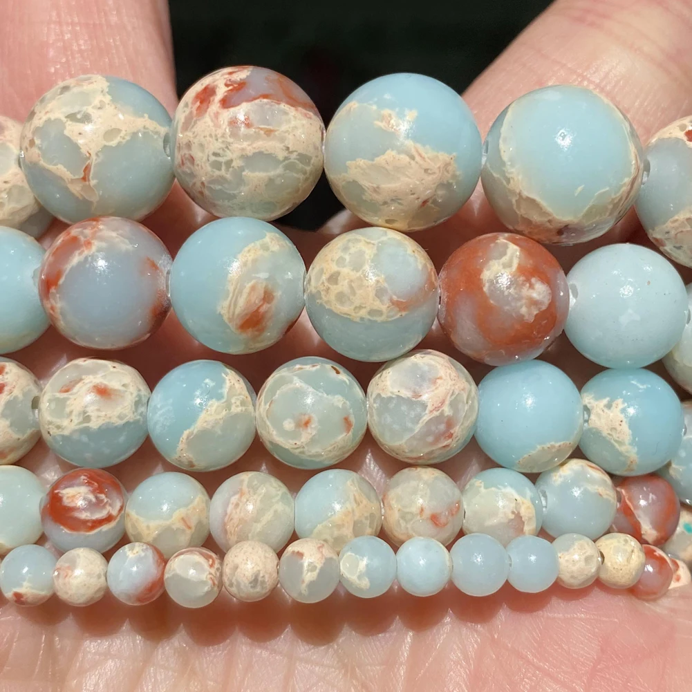 4mm-12mm natürlicher blauer Shoushan Stein runde Perlen für Schmuck herstellung DIY Armbänder Halskette 15"