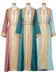 Ramadan Eid Evening Party Events Luxury Velvety Satin Takchita Kaftan Dress Set Arabic Gown: Sleeveless Dress, Appliques Kaftan