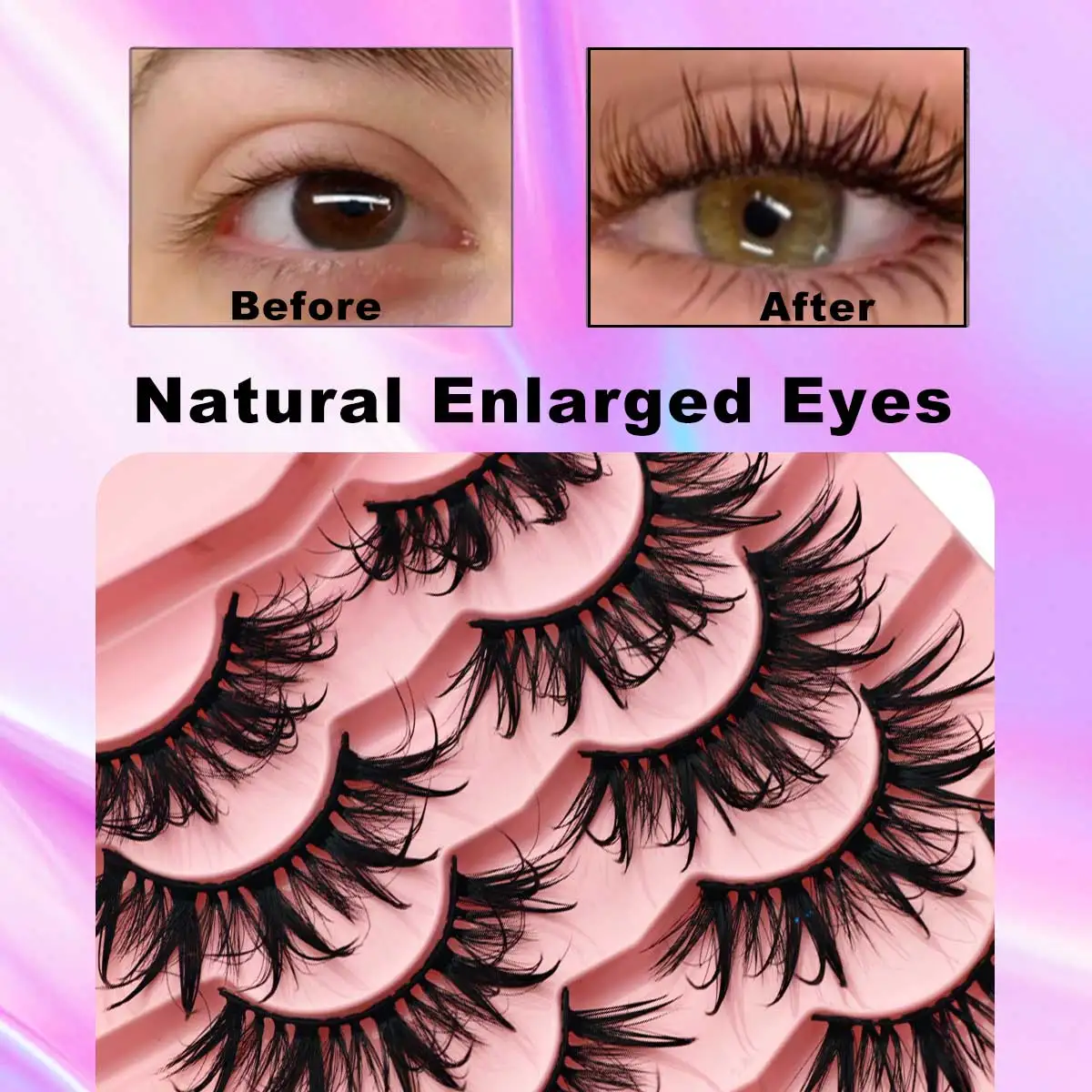 5 Pairs Wet Look Faux Mink False Eyelashes Natural Curl Thick Long Fluffy Fairy Cat Style for Holiday Events Costume Parties