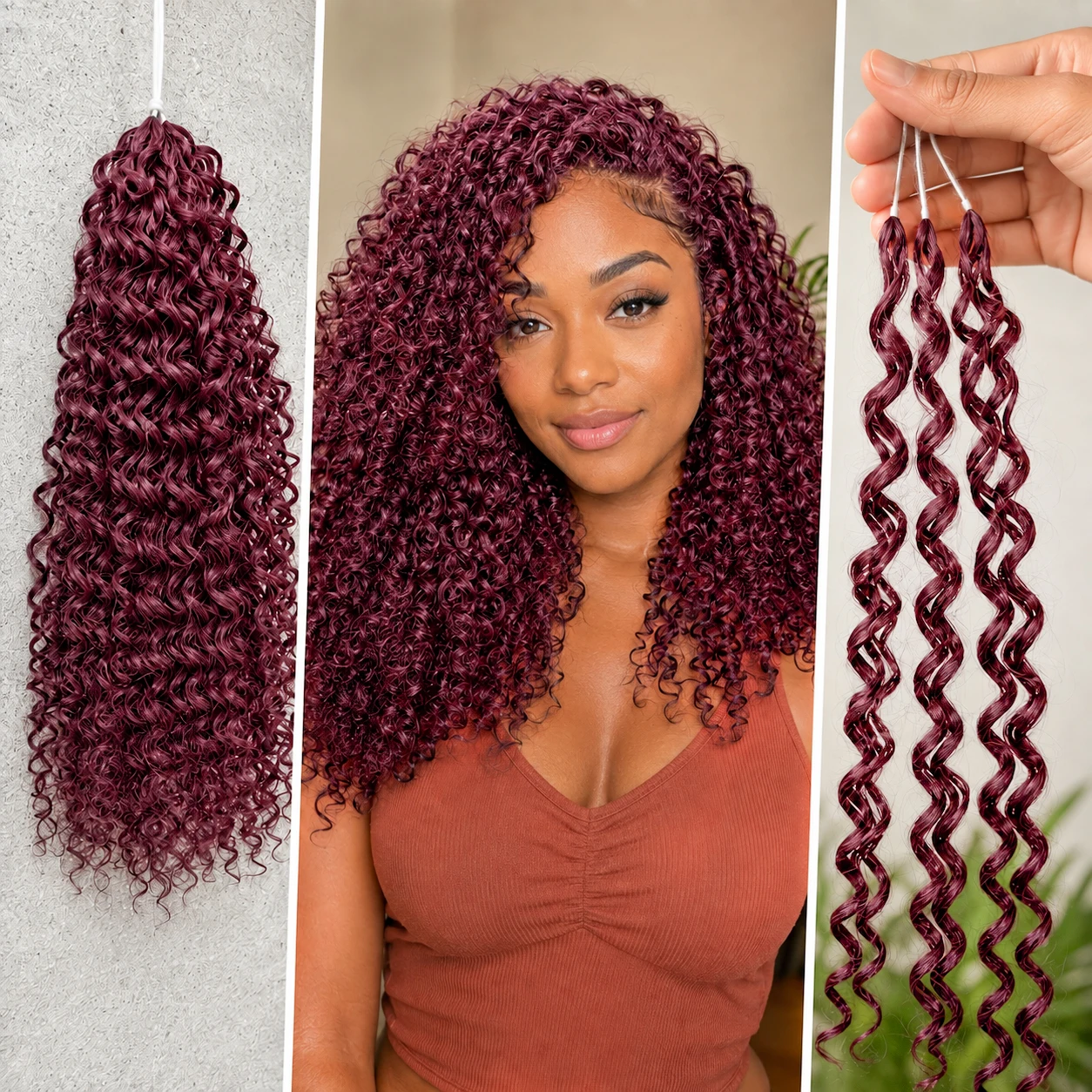 Crochet Braiding Hair - 99J Bordo Tüy Krokşet %100 Gerçek
