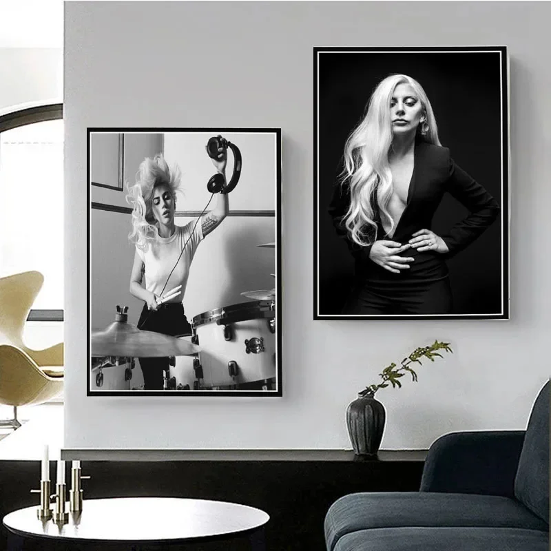 Art Canvas Painting Black And White Star Poster And Print Singer Lady Gaga Pop Woman Figure Painting Home Room Decor Picture