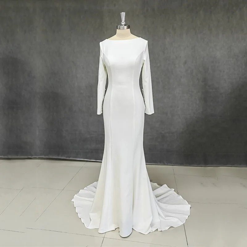 

LORIE Matt Soft Satin Mermaid Wedding Dresses Long Sleeve Backless Bride Dress Elegant Classic Real Wedding Gowns 30011