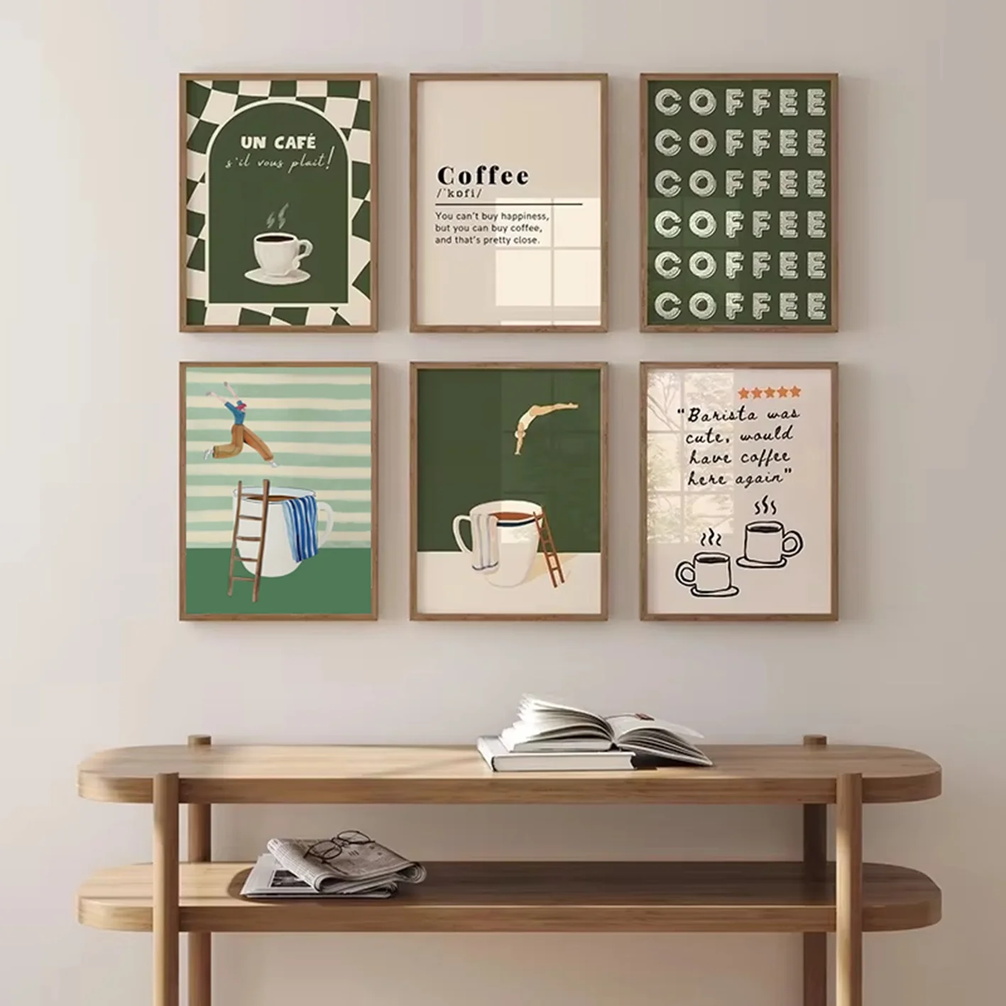 Moderner minimalistischer Kunstdruck, abstraktes Leinwandposter mit einem Taucher in einer lustigen Kaffeeklub-Küche, Wandkunst, Geschenk, moderne Heimdekoration
