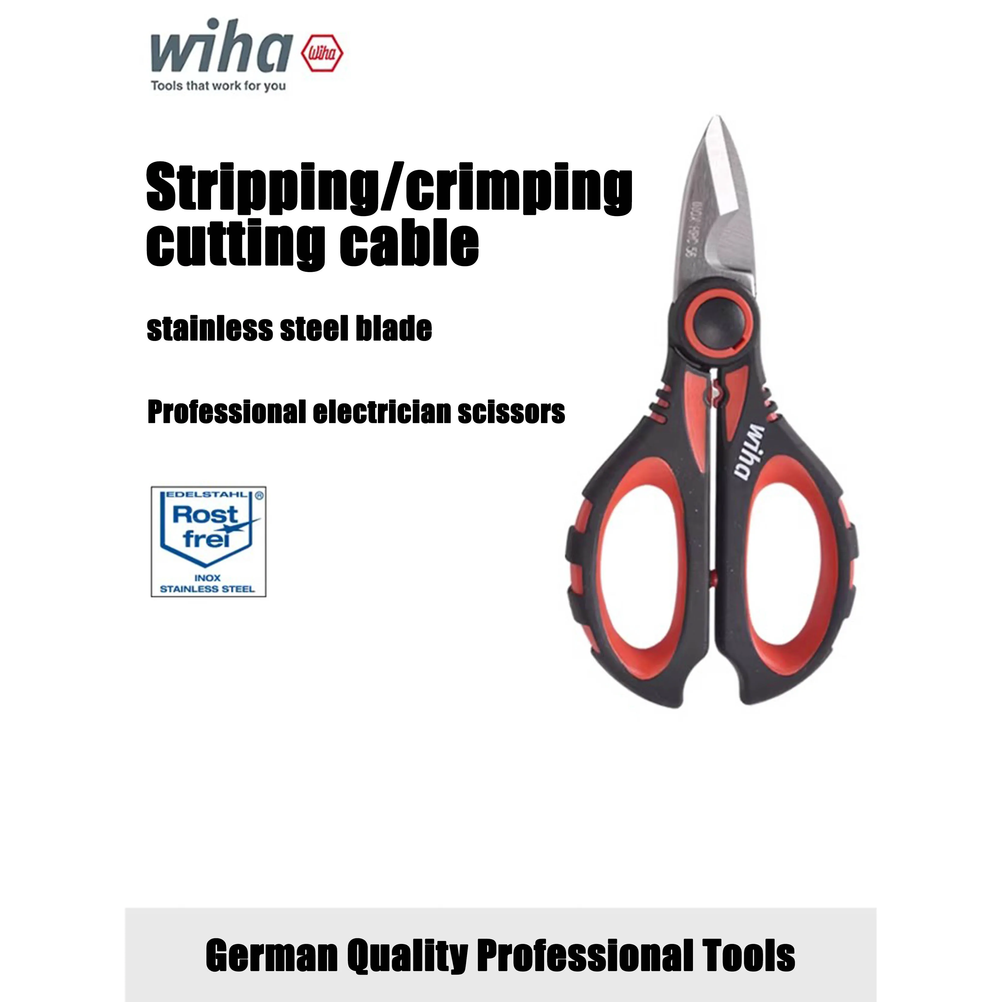 Wiha Electrician scissors, stainless steel tool scissors, professional sharp cutting manual tools, multifunctional 41923
