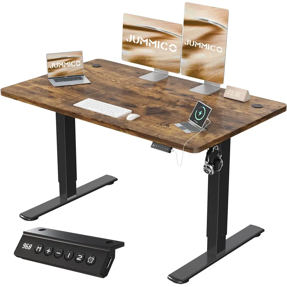 120x60cm Electric Standing Desk with USB Charging Height Adjustable Desk with Sedentary Reminder Stand Up Desk with Splice Boar