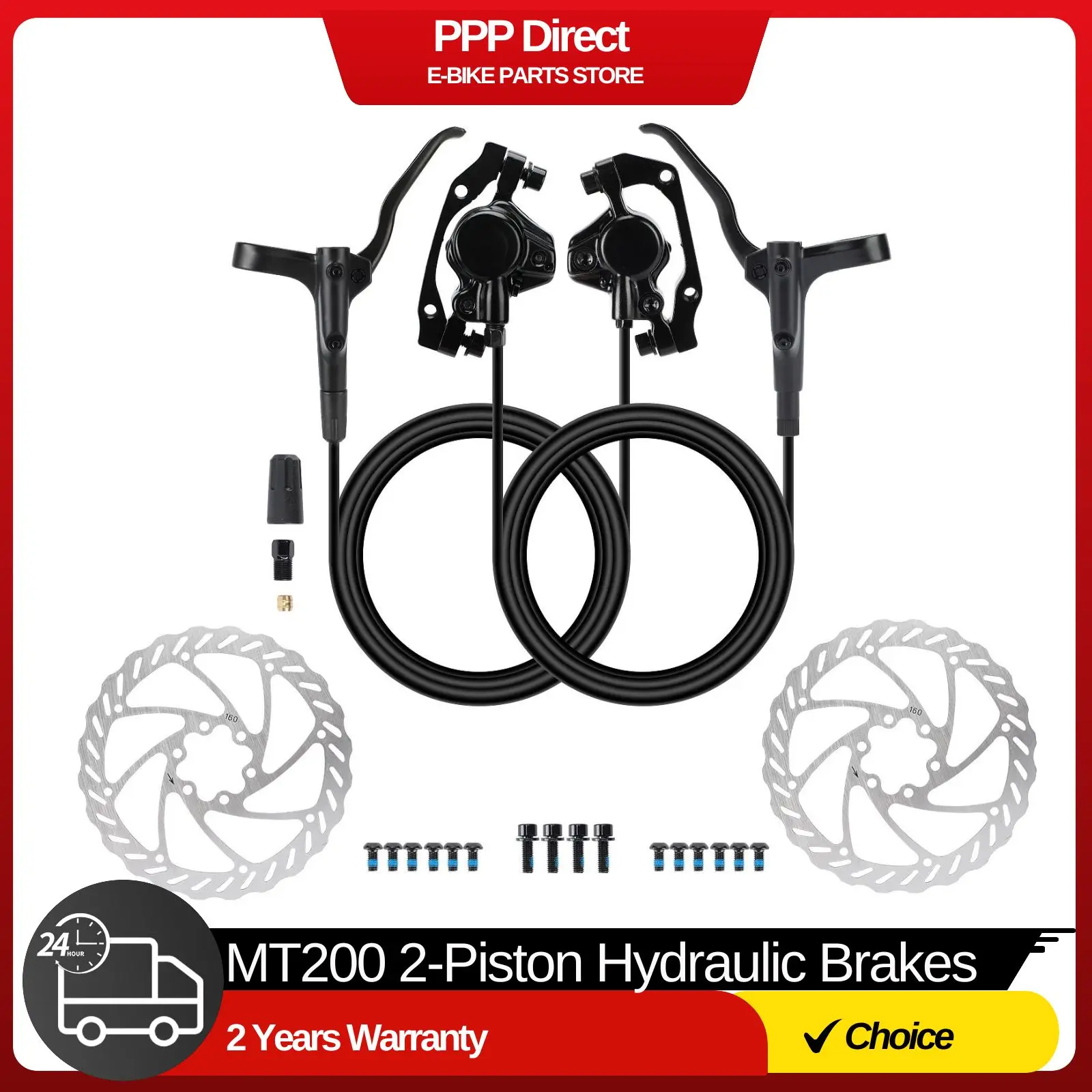 High-Performance Hydraulic Brakes, 2 Piston MT200 Disc Brake Set Oil for MTB, Gravel & Hybrid Bikes – LF/LR/RF/RR Optional