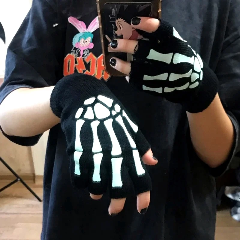 Glow in the Dark Skeleton Half Finger Gloves
