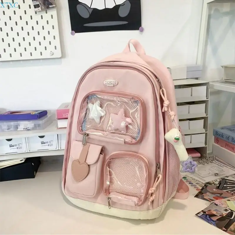 X7XC College Student Daypack for Teens Girl Korean Aesthetic Backpack School Book Bag