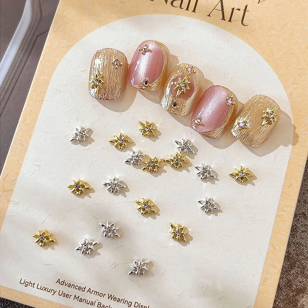 10 pièces Y2k métal argent/or diamant Starlight breloques pour ongles 5.8*8.3mm alliage étoile Nail Art avec cristal diamant étoile pièces pour ongles