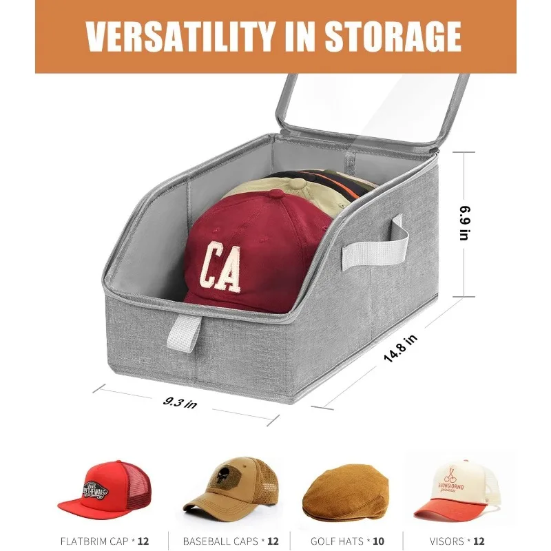 

Hat storage container for wardrobes, capable of holding up to 12 hats, with transparent windows, hat box for home storage