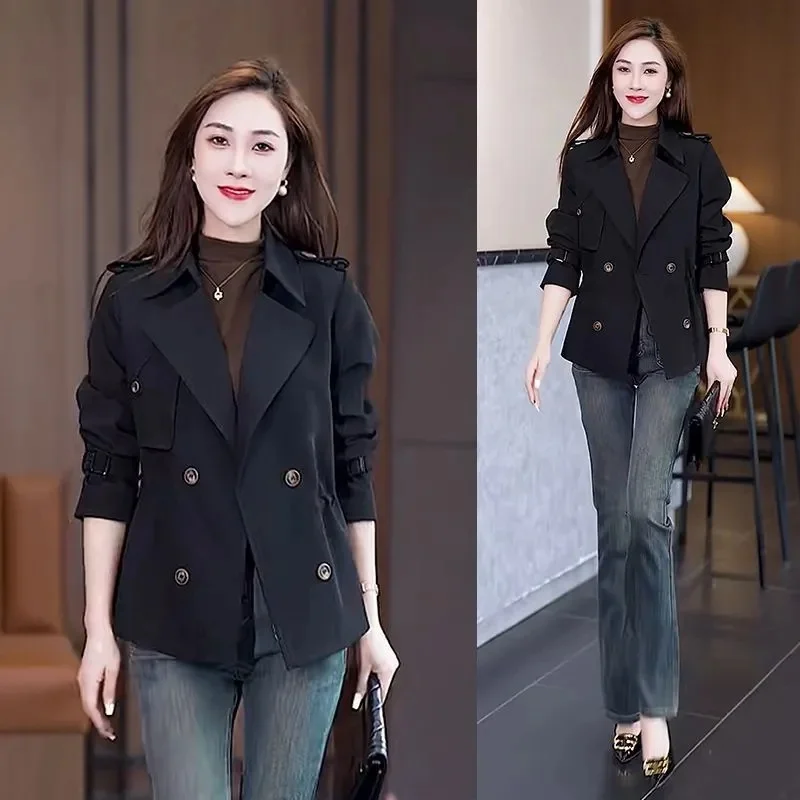 Coreano curto blusão feminino 2025 primavera outono novo casaco cintura trespassado jaqueta feminina coringa estilo ocidental outwear topo