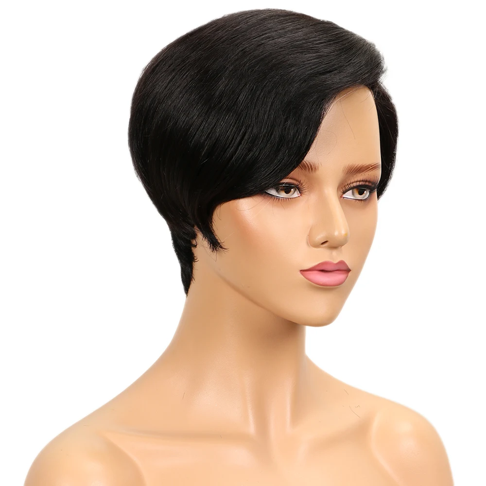 Lekker Black Short Pixie Cut Straight Bob 100% Human Hair Lace Wigs For Women Brazilian Remy Hair Glueless Colored Wigs image 4