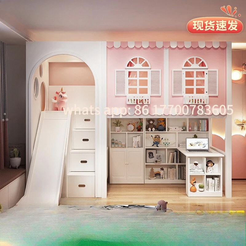 

Customizable all solid wood princess bed with wardrobe desk combination