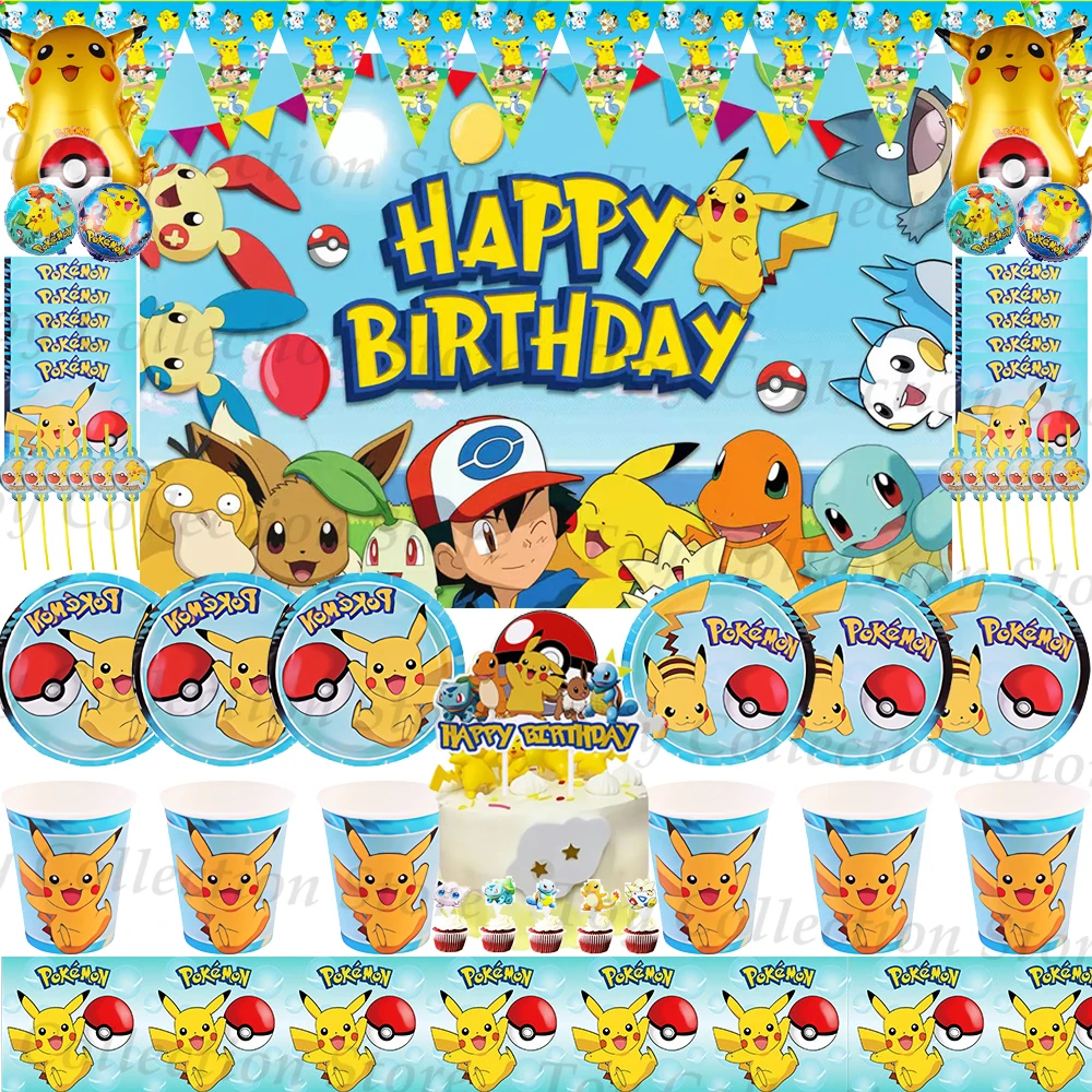 

Pokemon Pikachu Party Decoration And Table Accessories Children Favors Party Supplies Tableware Tablecloth Plate Festivel Gifts