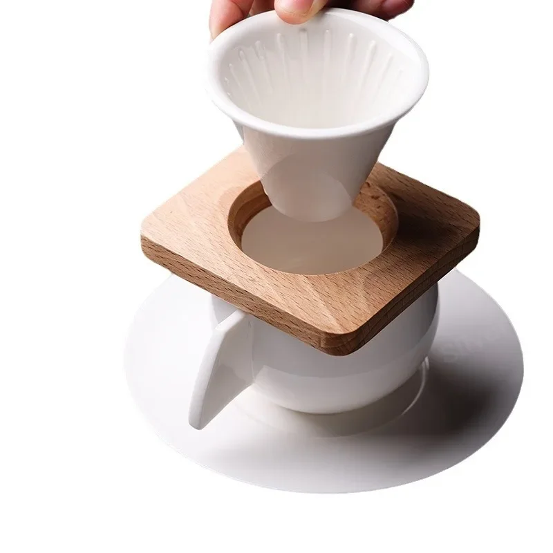 paper ceramic hand-brewed coffee filter cup portable filter drip appliance tea filter flying saucer coffee cup wooden