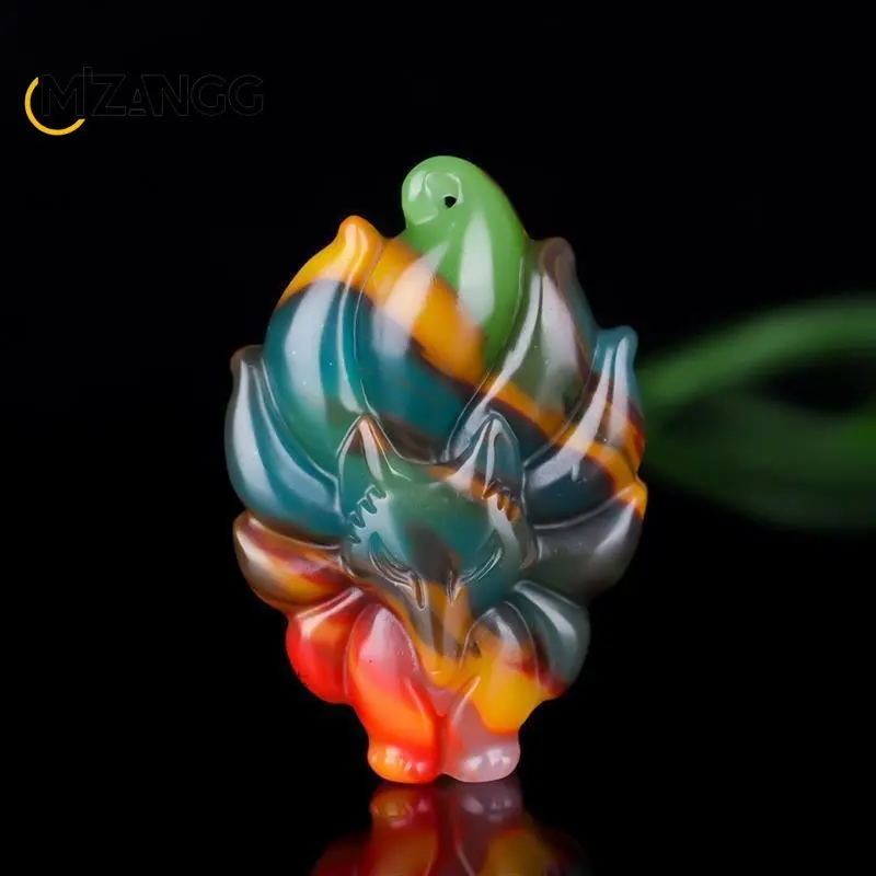 Natural Chinese Colorful Jade Fox Pendant Hetian Color Jade Necklace Hand-carved Lucky Amulet Luxury Jewelry Ladies Holiday Gift