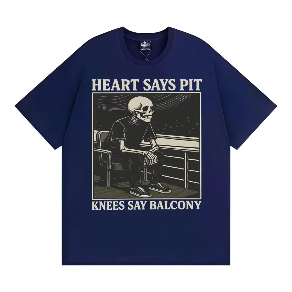 Heart Says Pit Knees Say Balcony Vintage Gothic Graphic T Shirts Funny Skeleton Meme T-shirt Men Women Casual Cotton Tshirt Tops