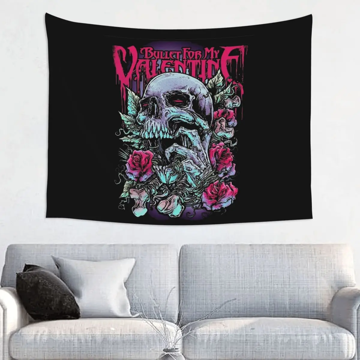 Bullet For My Valentine Music Tapestry Wall Hanging Print Polyester Tapestry Skull Metal INS Decoration Room Home Decor 95x73cm