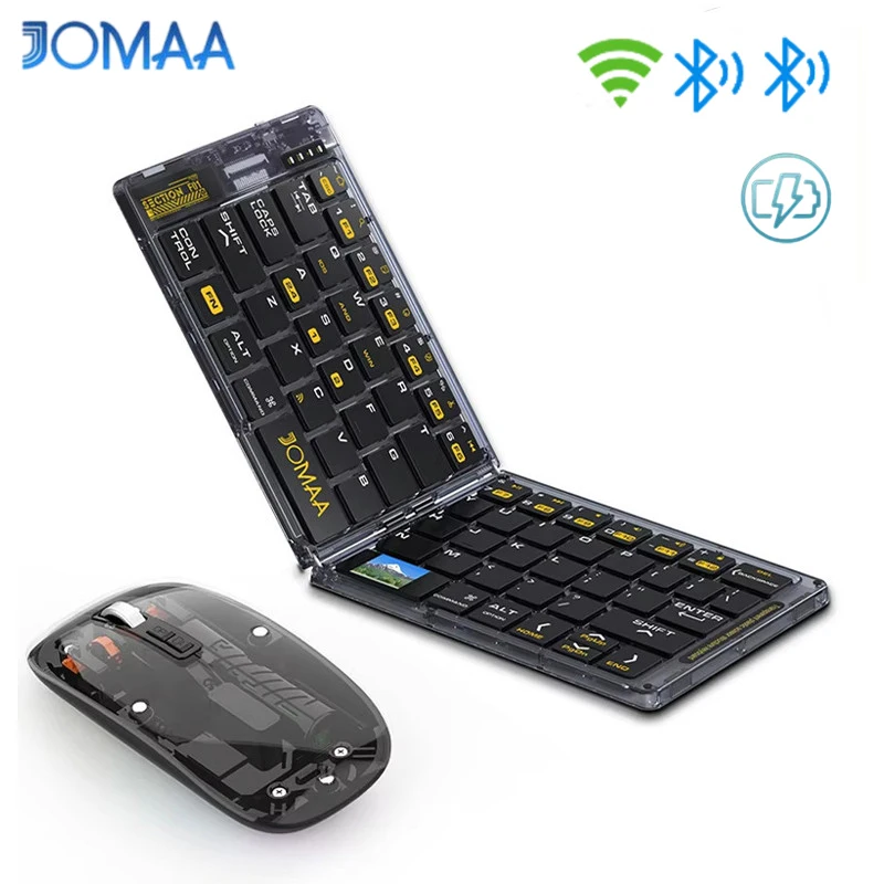 Tastiera wireless pieghevole trasparente JOMAA Tastiera Bluetooth con mouse Tastiera da viaggio pieghevole Bluetooth, layout spagnolo