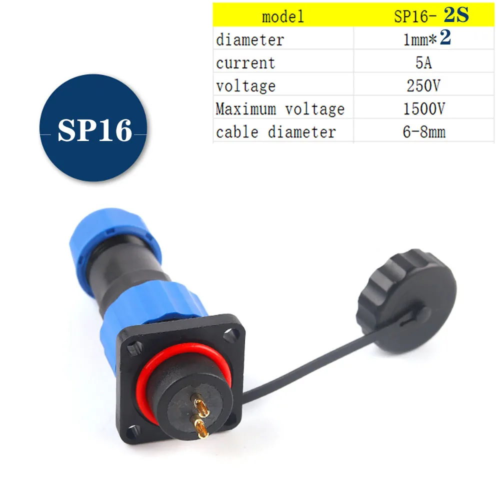 

SP16 Straight Waterproof Aviation connector 2/3/4/5/6/7/9Pin industrial cable connector Male plug and Femal socket IP68