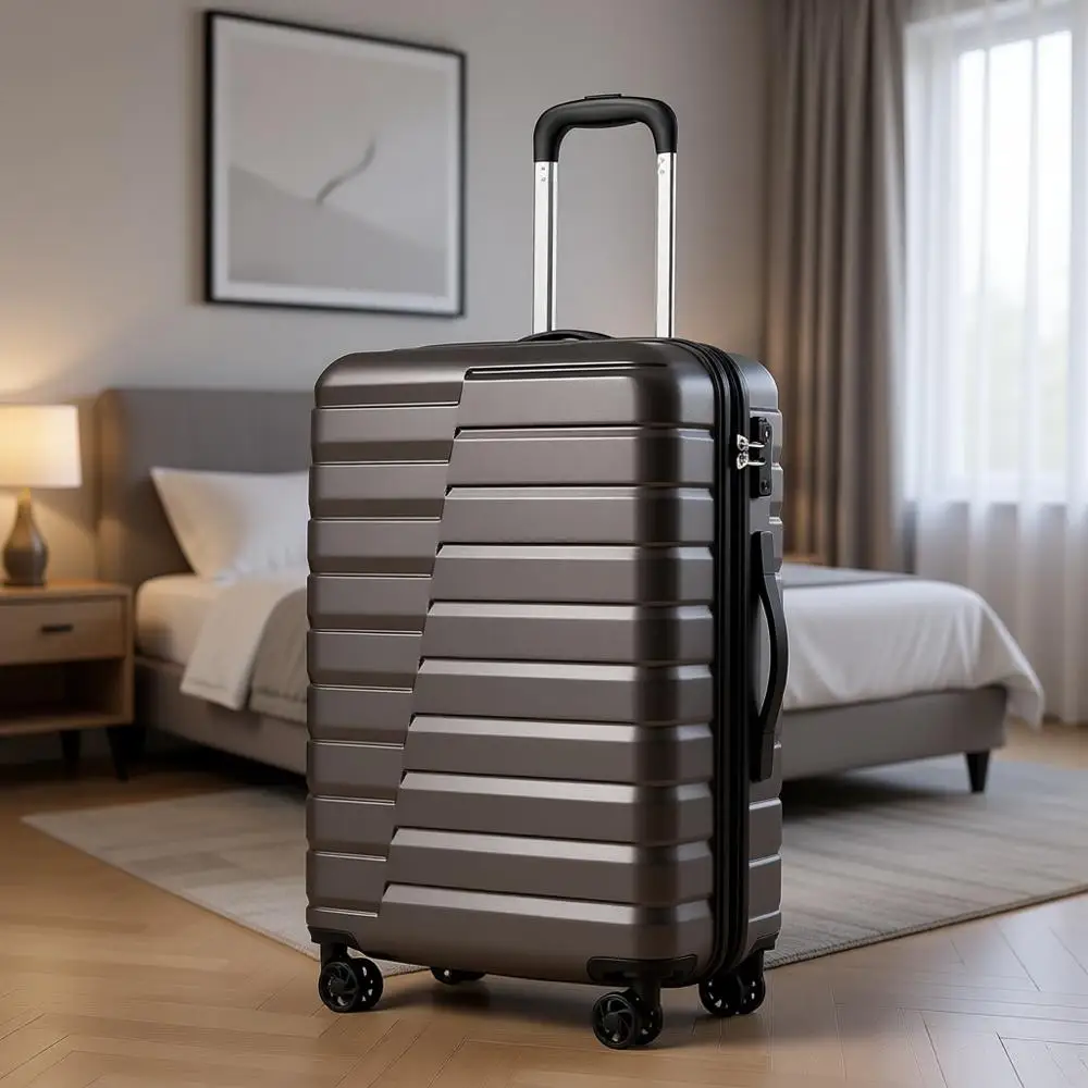 20-inch Gray Hard Shell Spinner Suitcase with TSA Lock and Wheels