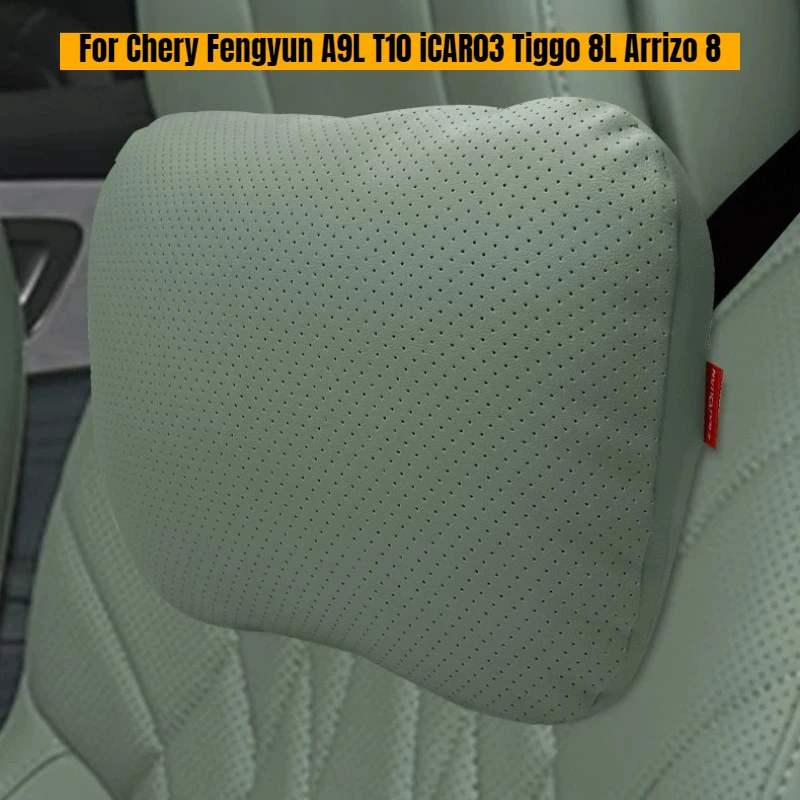For Chery Fengyun A9L T10 iCAR 03 Tiggo 8L Arrizo 8 Nappa Leather Car Headrest Neck Pillow Memory Foam Lumbar Support Styling