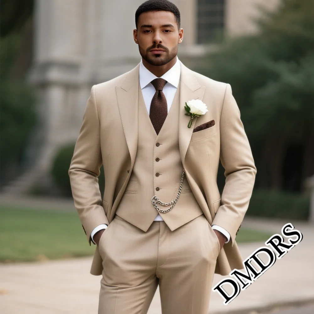 

Luxurious Champagne Men's Suit Set 2PCS For Wedding Formal Single-Breasted Business Men's Suit Set Stylish Office Men's Suit Set