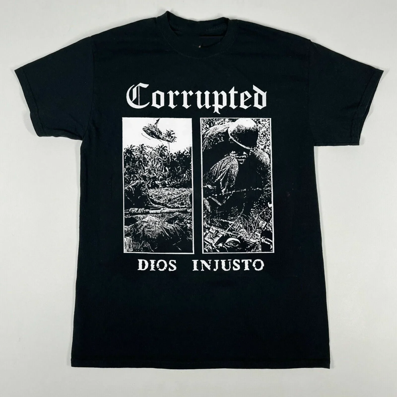 T-shirt unisexe noir à manches courtes en coton à bande corruptée, toutes tailles, S2927