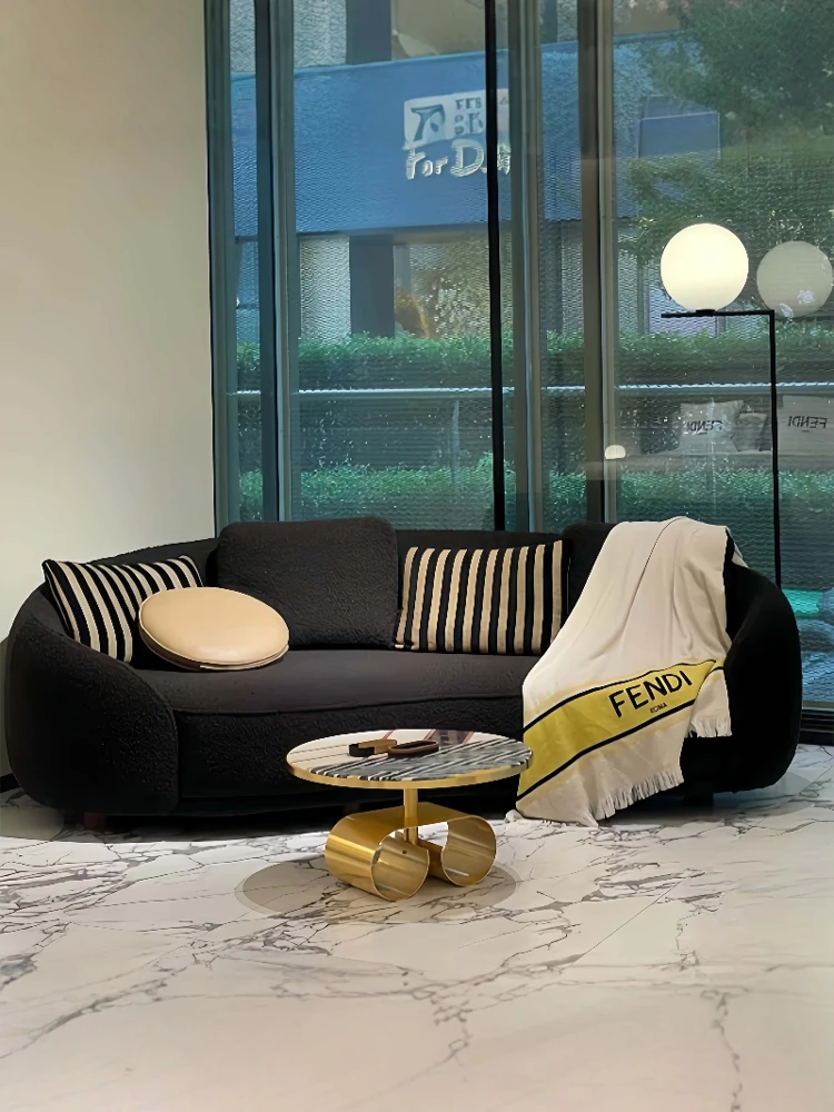 

Italian minimalist fabric sofa black size apartment creative curved sofa designer wabi sandy wind leisure sofa