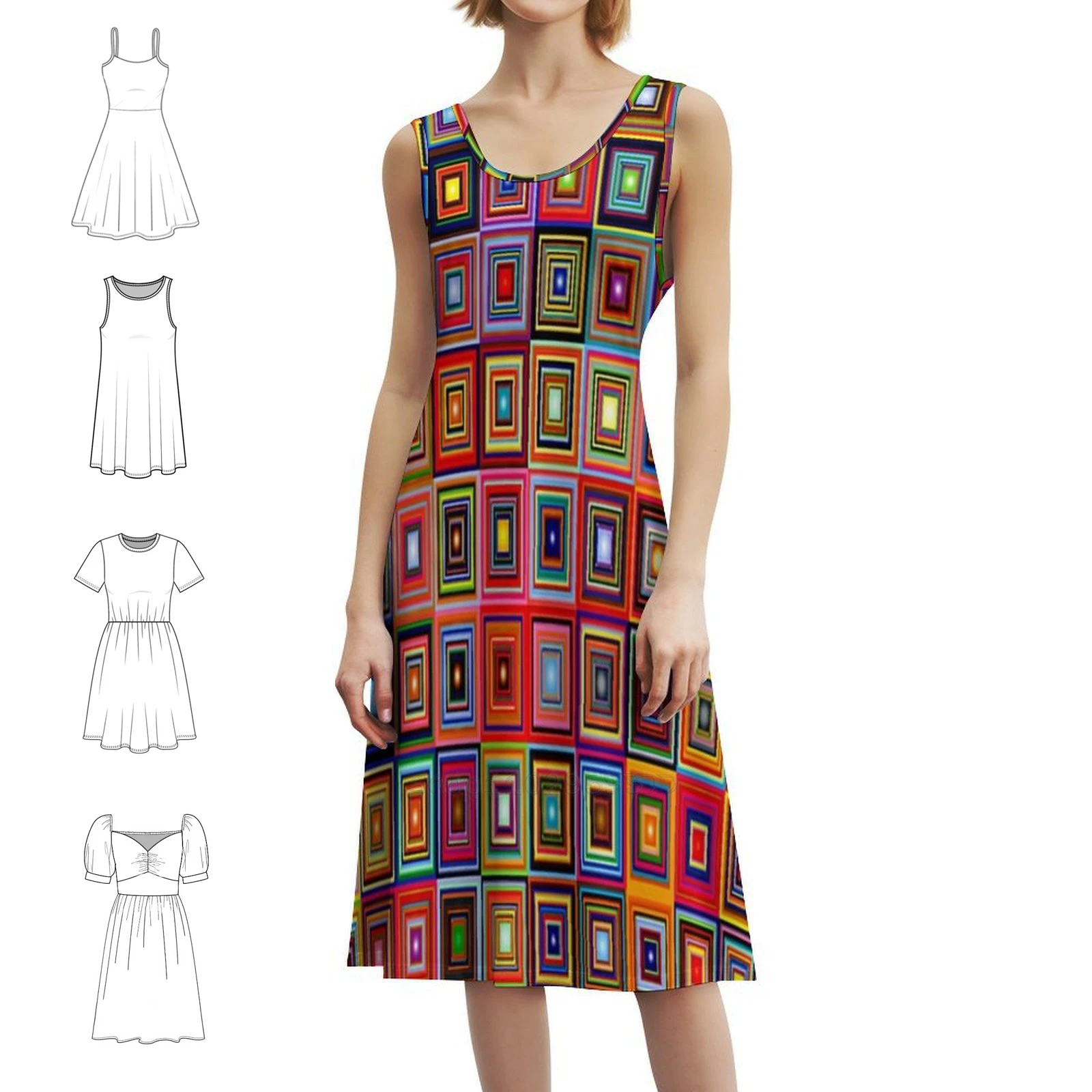 Pattern-661 فستان بفتحة عنق على شكل قلب فستان صيفي أنيق للحفلات للنساء عمل فني من خلال مساء فني تجريدي حديث