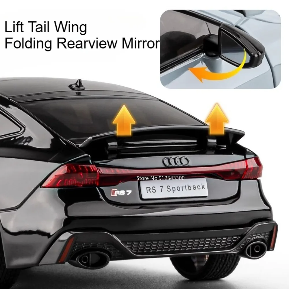Scala 1:24 RS7 R8 V10 Modello di auto sportiva Giocattolo Diecast in metallo Suono Luce Tirare indietro Modelli di veicoli Giocattoli da collezione Regali di compleanno