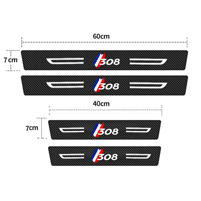 Dla Peugeot 308 Logo prog drzwi samochodu płyta chroniąca przed zarysowaniem z włókna węglowego ochraniacz stylizacja naklejkami naklejki paski