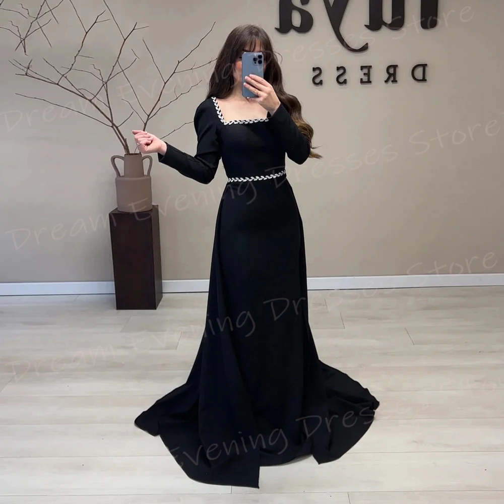 

Simple Classic Mermaid Modern Women's Evening Dresses Pretty Square Collar Prom Gowns Long Sleeve Formal Party Vestido De Noche