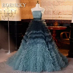 Strapless Princess Evening Dress A Line Tulle Tiered Prom Korea Fairy A Line Formal Occasion Dresses فساتين للمناسبات الخاصة