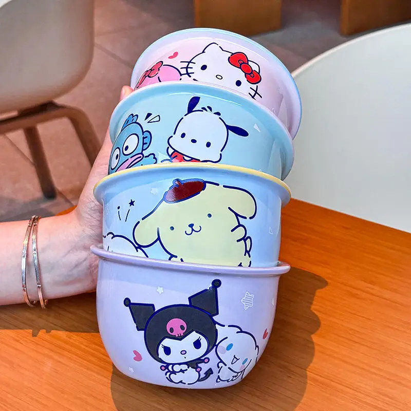 Sanrio 4pcs Cute Cartoon Anime Kuromi Ceramic Bowl Household Children Noodles Salad Rice Bowls Kitchenware Student Birthday Gift